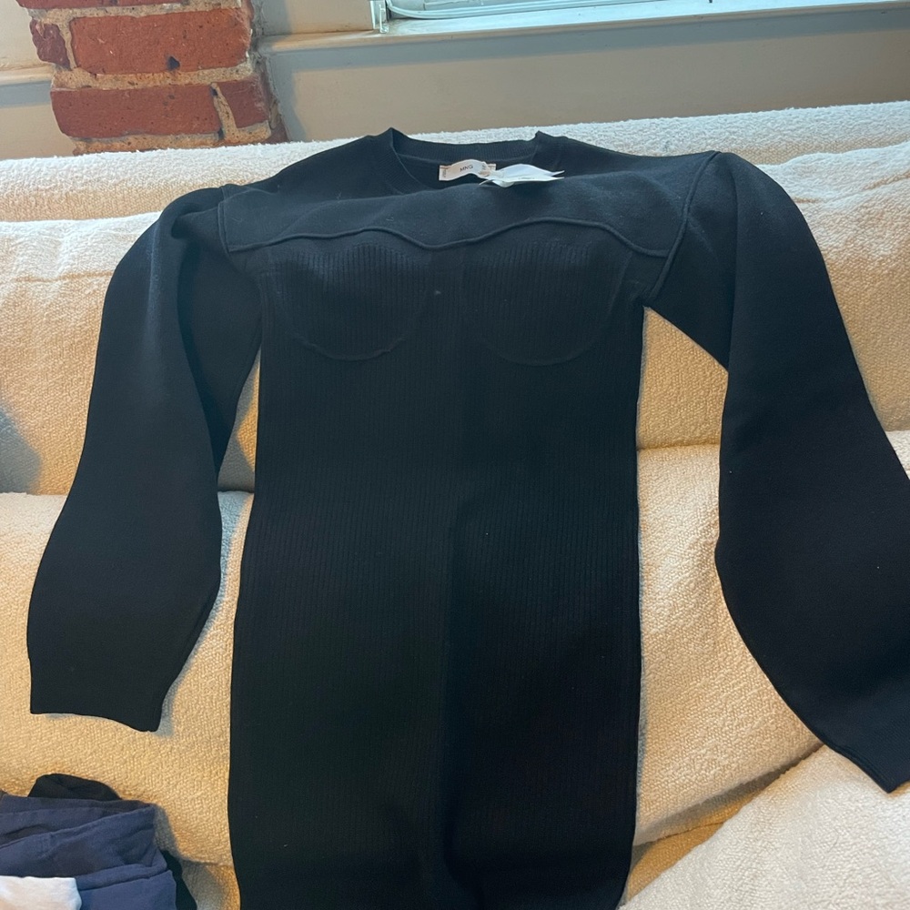 Mango Black Knit Sweater Dress NWT
